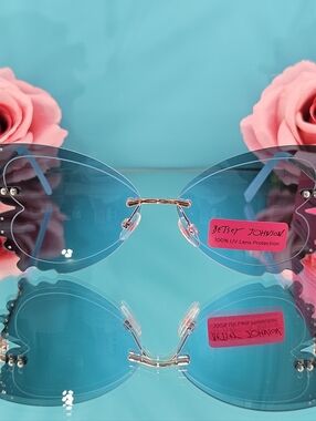 Betsey Johnson Sunglasses Blue Embellished Butterfly Sunglasses Vacation Novelty
